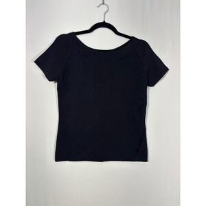 Minimalist J.A.C. Ribbed Boat Neck Knit Top Womens Large Black